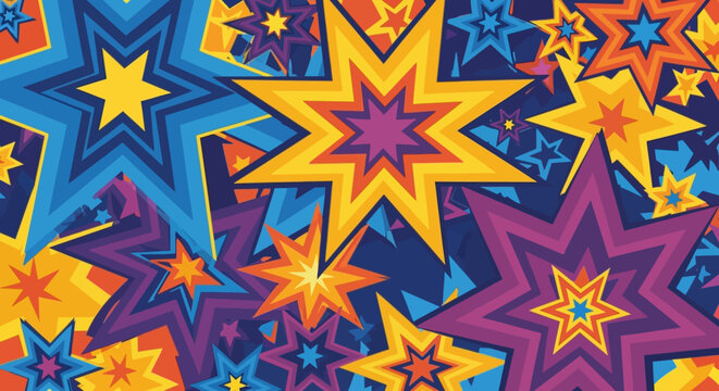 Vibrant explosion of colorful starbursts