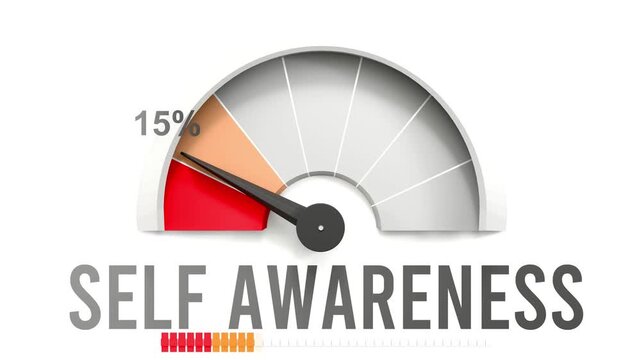 Self awareness meter showing falling values of self awareness. Diminishing to minimum, reaching zero, below the norm. Lack of self awareness. No AI, made by humans for humans.