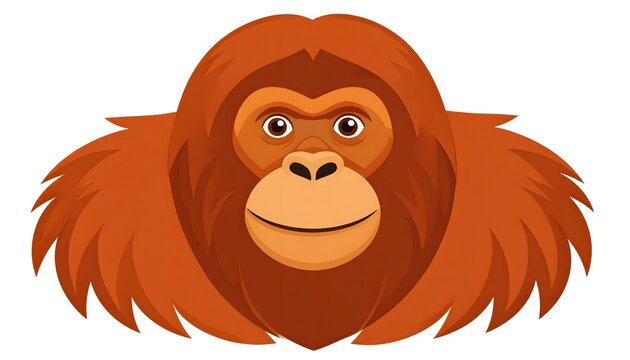 Cute red orangutan face smiling with fluffy fur in close-up portrait