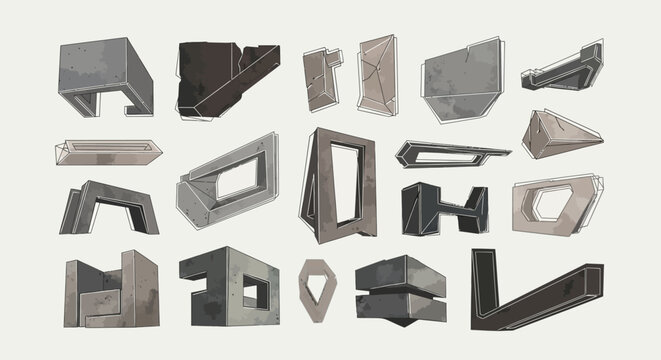Abstract Industrial Geometric Metal Shapes, Futuristic Design Elements