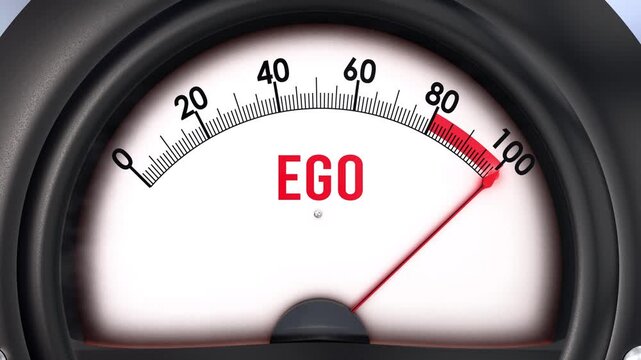 Ego meter that is hitting a full scale, increasing and high levels of ego, potential overload. Maximum ego value, off the charts.