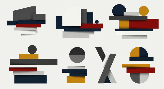 Abstract geometric shapes and forms, balanced composition, modern art