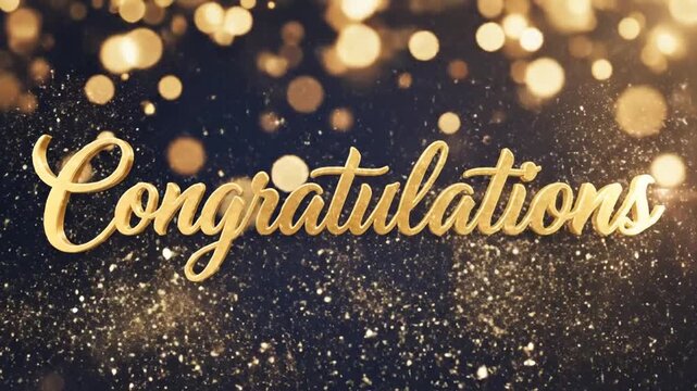 Golden congratulations message appears with sparkles and lights