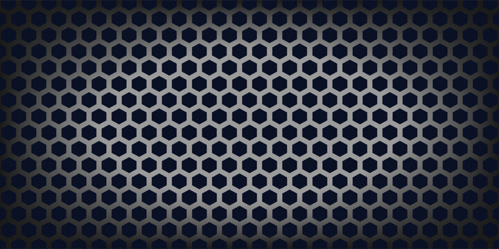 Black Metal Hexagon Grid Steel Background. Hexagonal Holes Perforated Sheet Metal or Carbon Fiber Texture.EPS 10