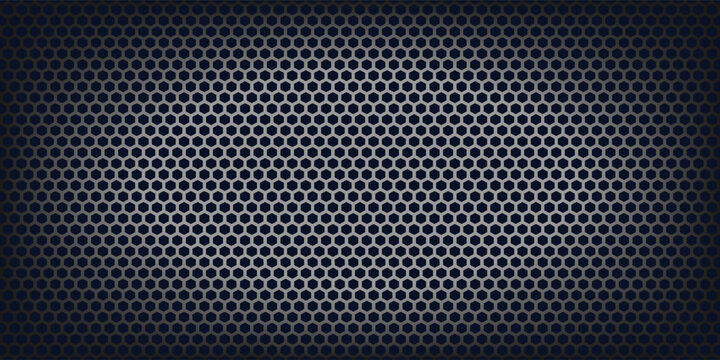 Black Metal Hexagon Grid Steel Background. Hexagonal Holes Perforated Sheet Metal or Carbon Fiber Texture.EPS 10
