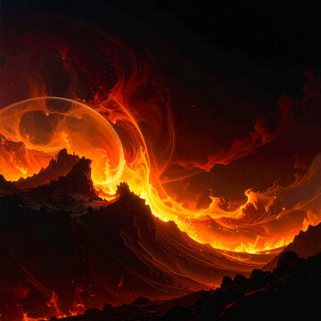 Molten lava flowing over mountains