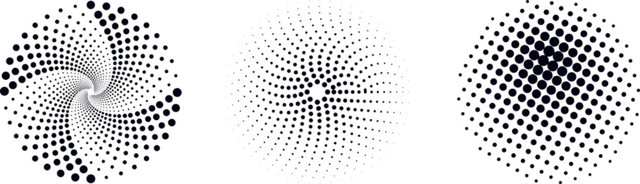 Set Halftone Dot Pattern Pop Art Comic Style Set of halftone radial gradient dots, circular halftone patterns PNG