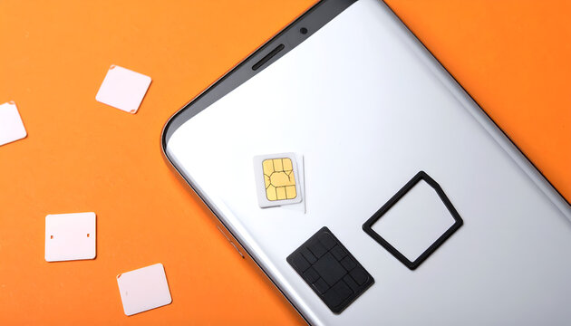 Close-up of a SIM card on a smartphone with small white squares.