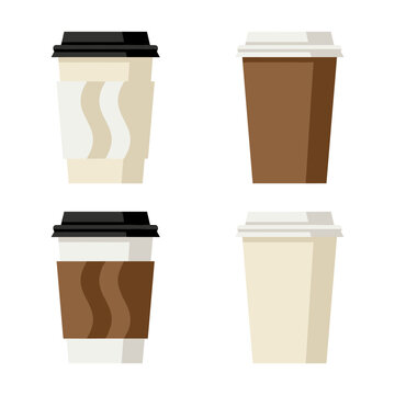Isolated on white background minimalist cream and brown takeaway paper coffee cup with steam icon set