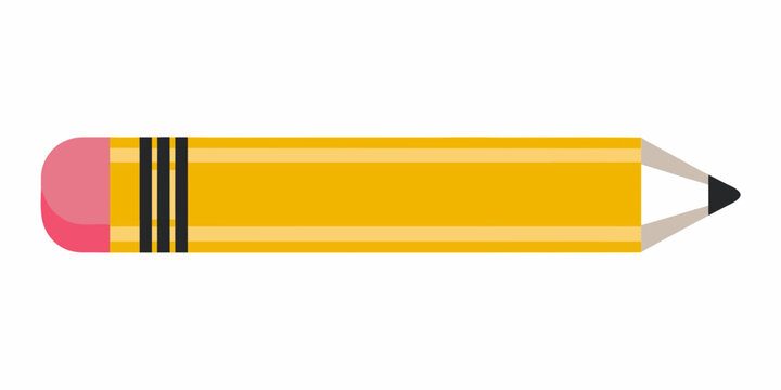 yellow pencil with eraser flat vector illustration on white background