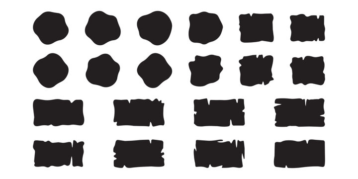 Black rough edge splash shapes and torn rectangle silhouette set