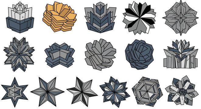 Geometric Crystals Abstract Shapes Collection - Vector Art