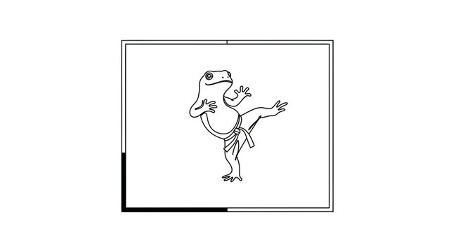 Martial Arts Frog Character Doing a High Kick in a Karate Gi