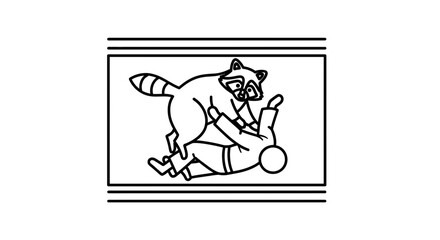 Fototapeta premium Funny Raccoon Wrestling Human in Outline Style