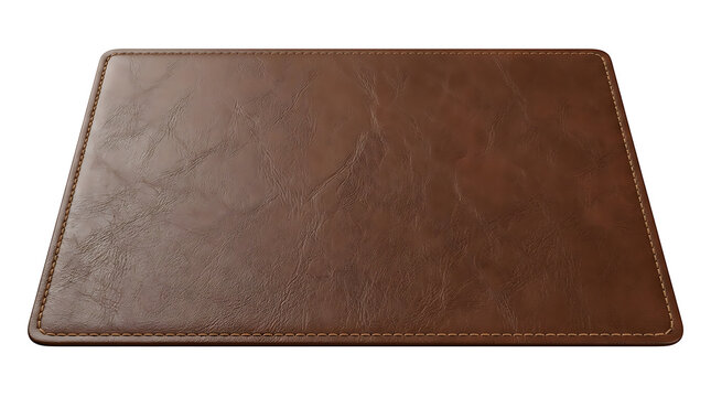 Brown Leather Textured Mouse Pad with Stitched Edges for Office Use transparent background