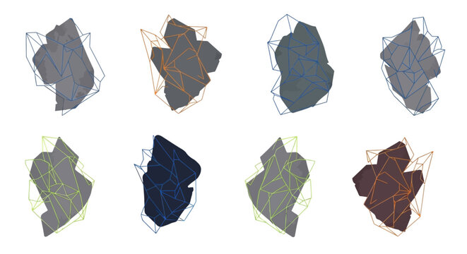Abstract geometric shapes with wireframe overlay