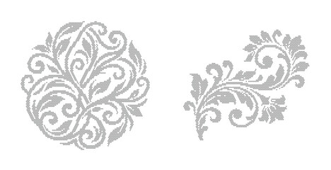 Vintage floral ornaments set, elegant grey damask swirl patterns, decorative botanical filigree elements, classic baroque leaf vector illustrations © riponhossain