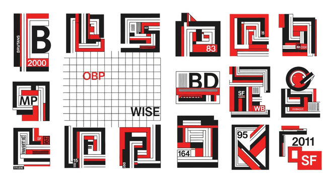 Retro-futuristic Geometric Patterns with Numbers and Letters