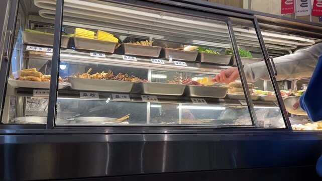 Selection of Fresh Ingredients in a Refrigerated Display at a Chinese Restaurant