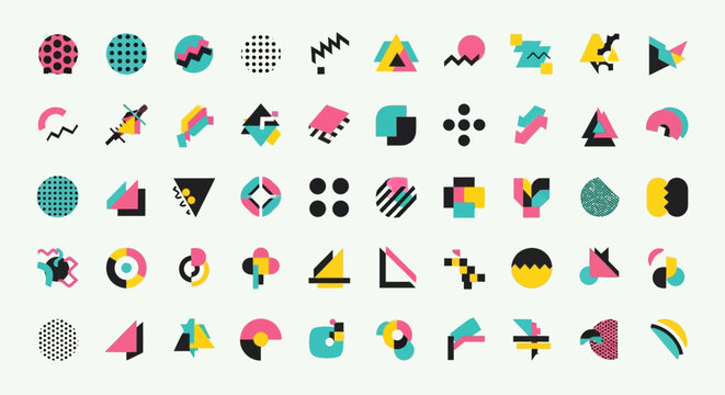 Retro Memphis Style Geometric Shapes Pattern Design Elements