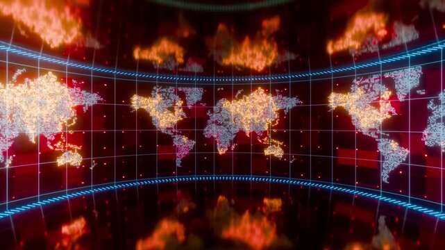 Global earth map rotating digital world breaking news Studio Background for news report and breaking news on world live report. Business, stock market background. 3D 4K loop animation