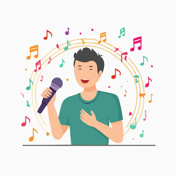 Man singing with colorful musical notes