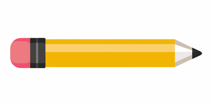 yellow pencil with eraser flat vector illustration on white background
