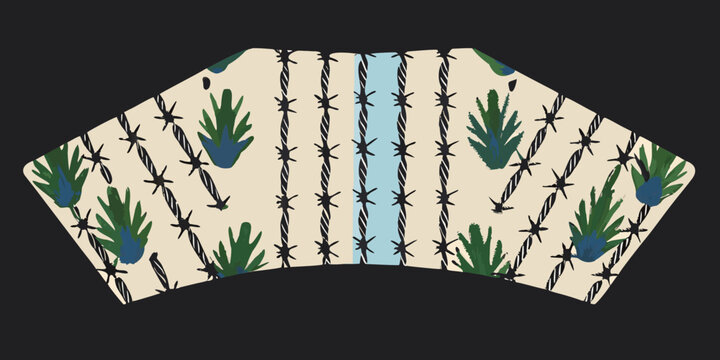 seamless pattern of barbed wire and agave plants on beige