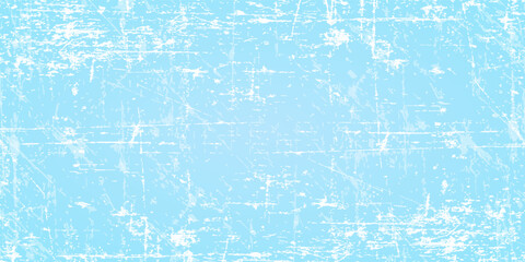 Scratched ice surface texture. Blue ice background with skate traces, cracks, scratches. Rough winter sport rink backdrop. Frozen lake or pond water wallpaper with dots, spot and lines. Eps10 © samsul
