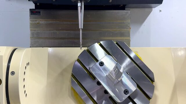 5 Axis CNC milling machine precision manufacturing process, metalworking industry.