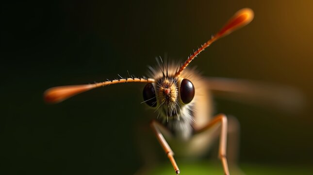 Extreme macro of an insect head showing detailed eyes and antennae. This scientific wildlife photo is perfect for biology research entomology studies and nature education media.