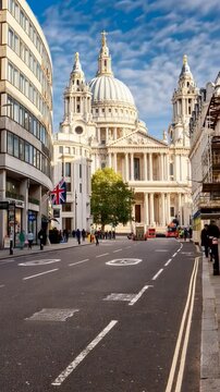 Saint Paul's Cathedral, London, England, United Kingdom. Time Lapse in vertical video