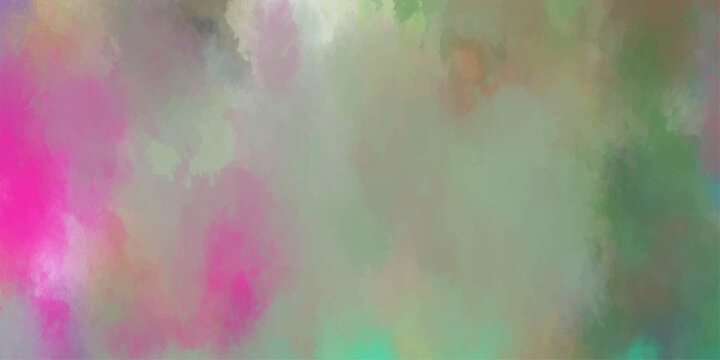 Abstract watercolor paint splatters and smudges in pink green and gray hues creating a textured background