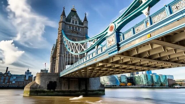 Tower Bridge in London, UK, United Kingdom. Time lapse.