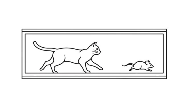 Cat Chasing Mouse in Minimalist Line Art