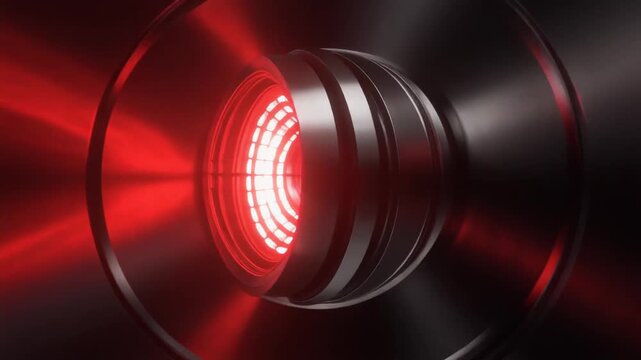 Abstract Sci-Fi Mechanical Aperture with Rotating Glowing Red Light