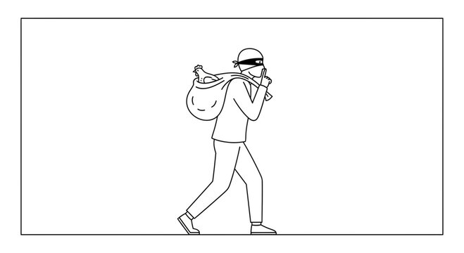 Thief with Money Bag, Masked Burglar Stealing Cash, Crime Concept
