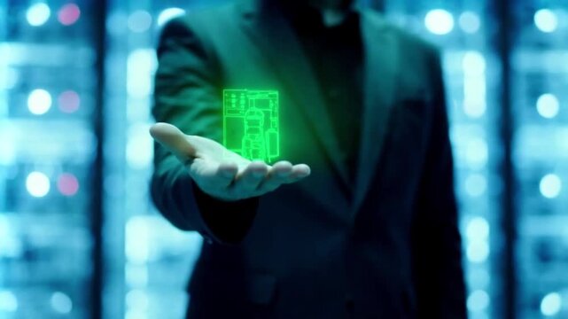 Green, glowing digital structure advanced high-tech business technologies and artificial intelligence.