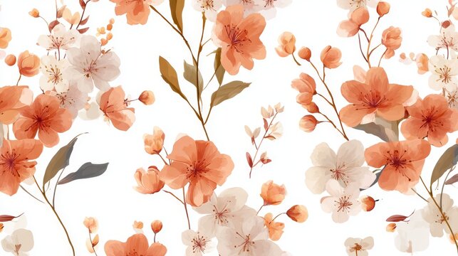 27.Playful floral pattern with small spring and autumn blossoms, seamless repeating layout, soft tones, transparent background vector illustration