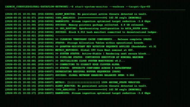 Admin Console Global Dataflow Network Terminal Showing Active System Monitoring Tool And Cloud Sharding Optimization Configuration Streams.