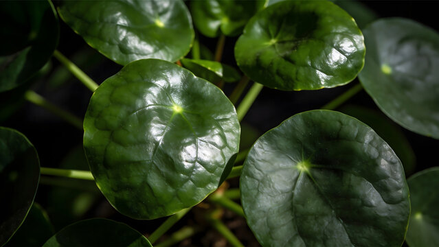 Closeup of lush money plant leaves filling the frame