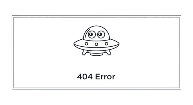 Cute UFO 404 Error Page Not Found Concept, Alien Spaceship Lost