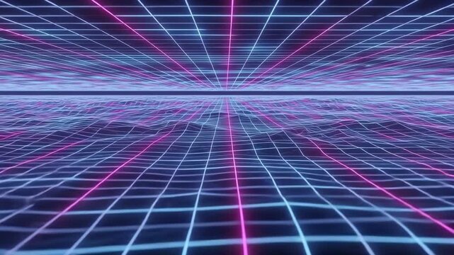 Futuristic neon grid animation with dynamic motion lines 4K Ai HD high quality video.