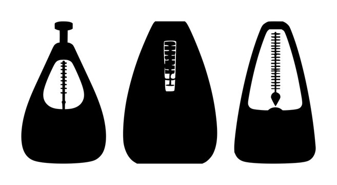 Metronome set with black silhouette on white background featuring music, tempo, rhythm with illustration, vector and line art