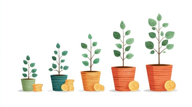 09011020 89 89.Concept: Investment money illustration. investment plant growing, business and finance icon concept white background --ar 16:9 --v 7 Job ID: 59980397-6599-4982-b8e6-06361d85732f