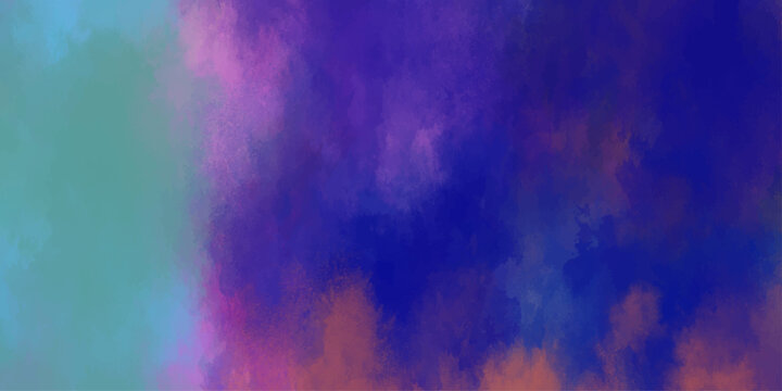 Dynamic abstract watercolor paint strokes and blends in deep blues purples pinks and teal with orange undertones