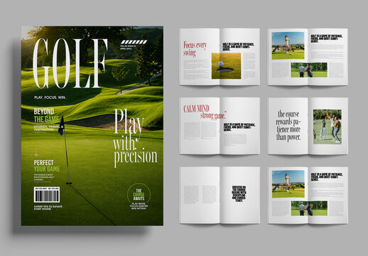 Modern Golf Magazine Layout Design With Elegant Editorial Sports Template