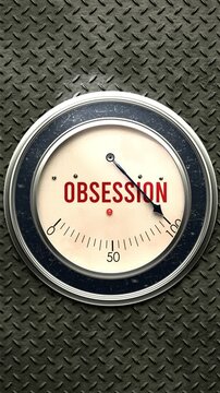 Obsession and Xyz meter that is hitting a full scale, showing a very high level of obsession, overload of it, too much of it. Maximum value, off the charts.