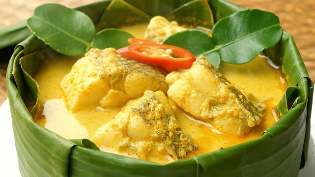 Traditional Asian Steamed Fish Curry with Kaffir Lime
