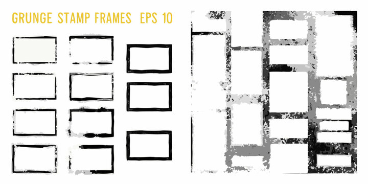 grunge stamp frames set distressed square borders on white